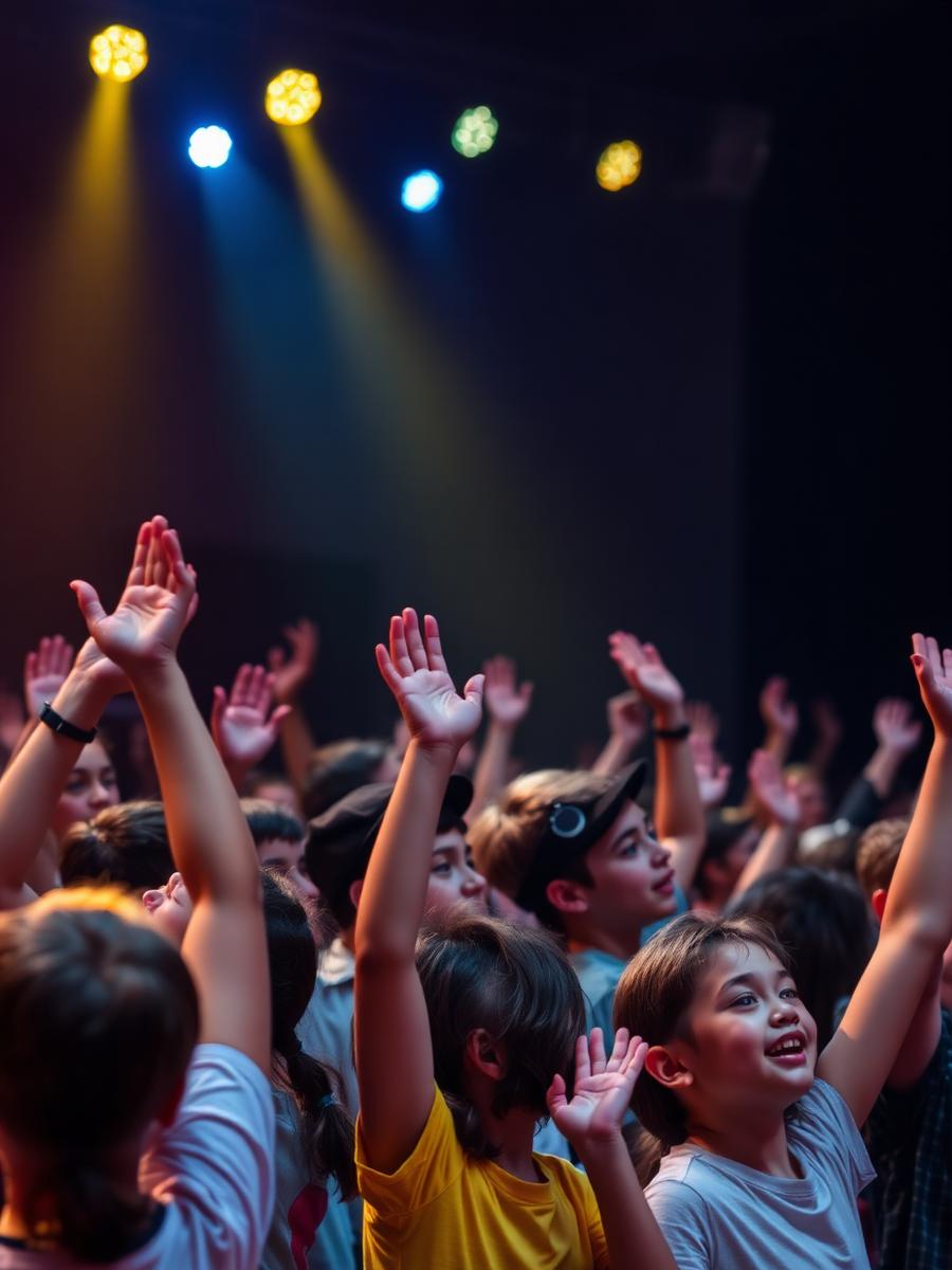 Público levantando las manos en un show escolar